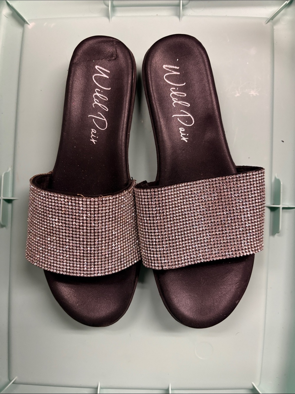 Wild Pair Black Slides with Silver Rhinestone Band
